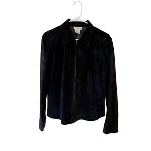 Jones New York Sport Full Zip Basic Jacket Suede Leather Black Women's Plus 14